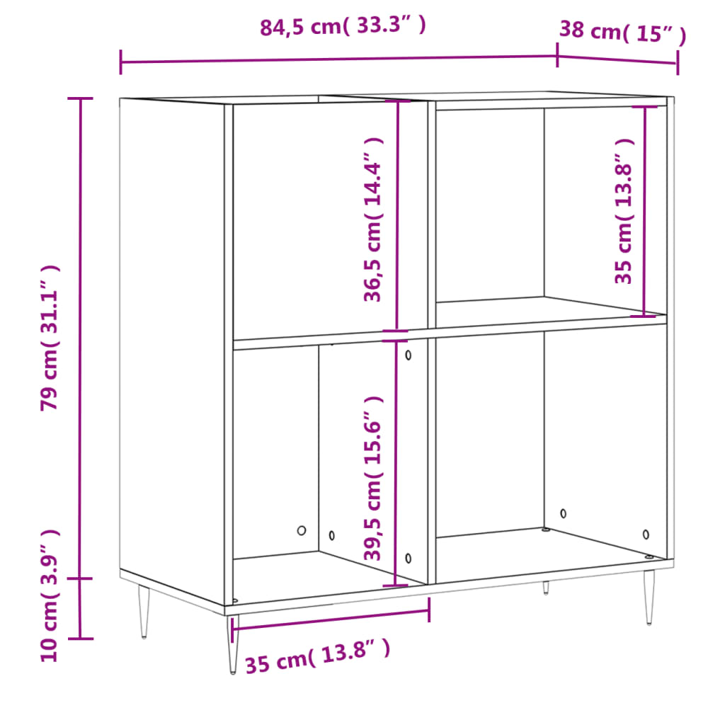 vinylskab 84,5x38x89 cm konstrueret træ hvid