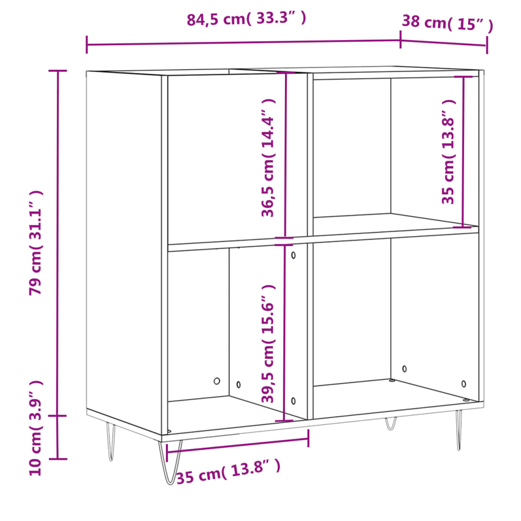 vinylskab 84,5x38x89 cm konstrueret træ hvid højglans
