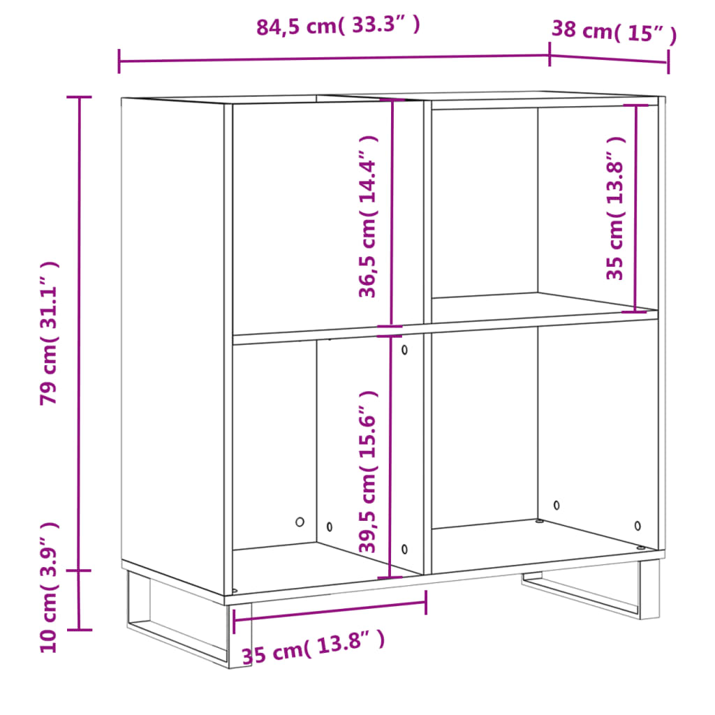 vinylskab 84,5x38x39 cm konstrueret træ sonoma-eg