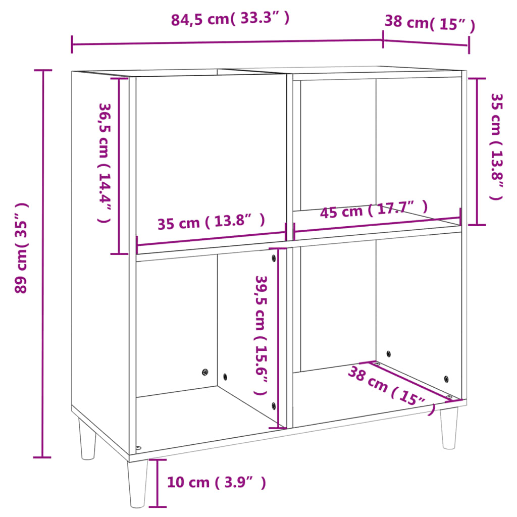 vinylskab 84,5x38x39 cm konstrueret træ grå sonoma-eg