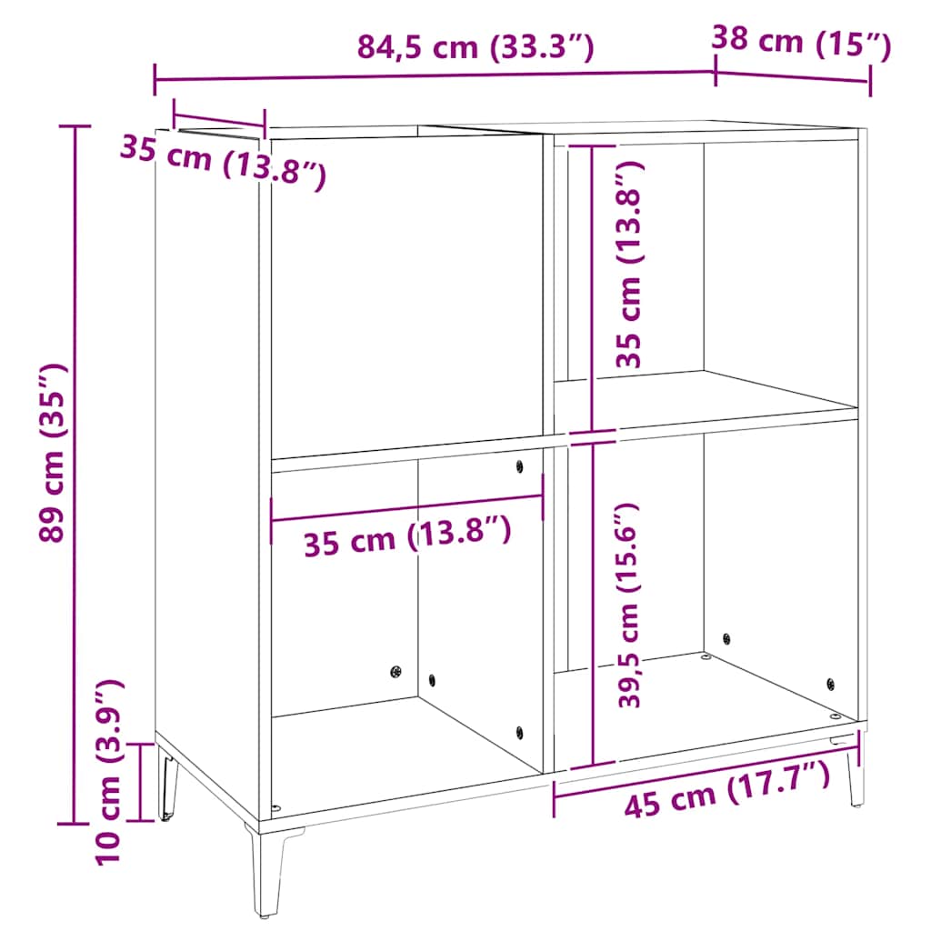 vinylskab 84,5x38x89 cm konstrueret træ hvid