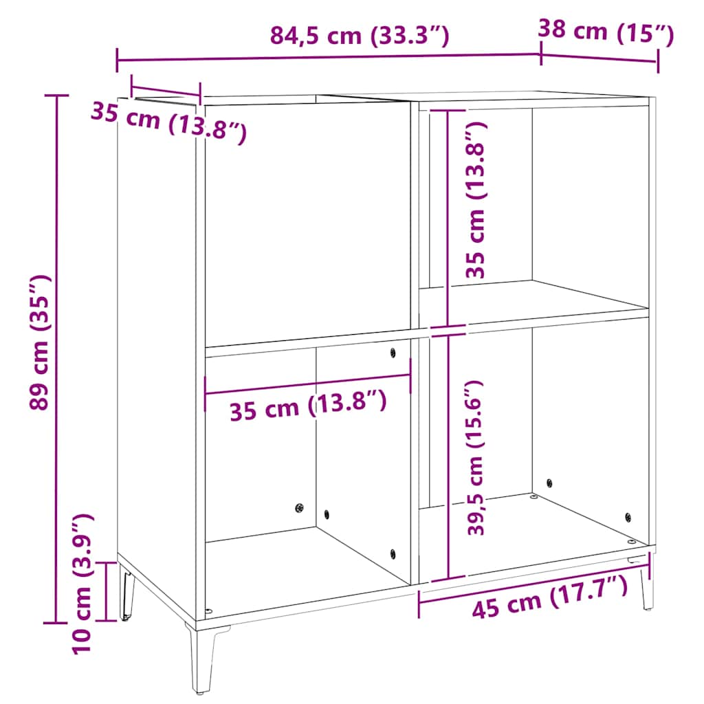 vinylskab 84,5x38x89 cm konstrueret træ betongrå