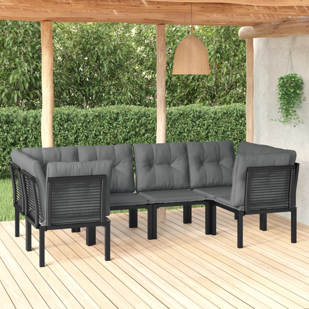 loungesæt til haven 6 dele med hynder polyrattan sort og grå
