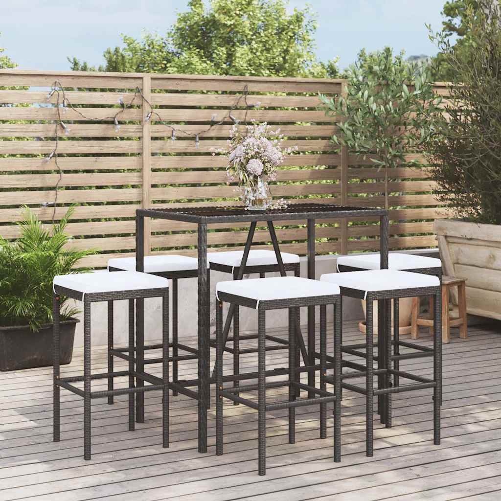 Barsæt Til Haven 7 Dele Med Hynder Polyrattan - 6 / Sort / 110 cm bordlængde