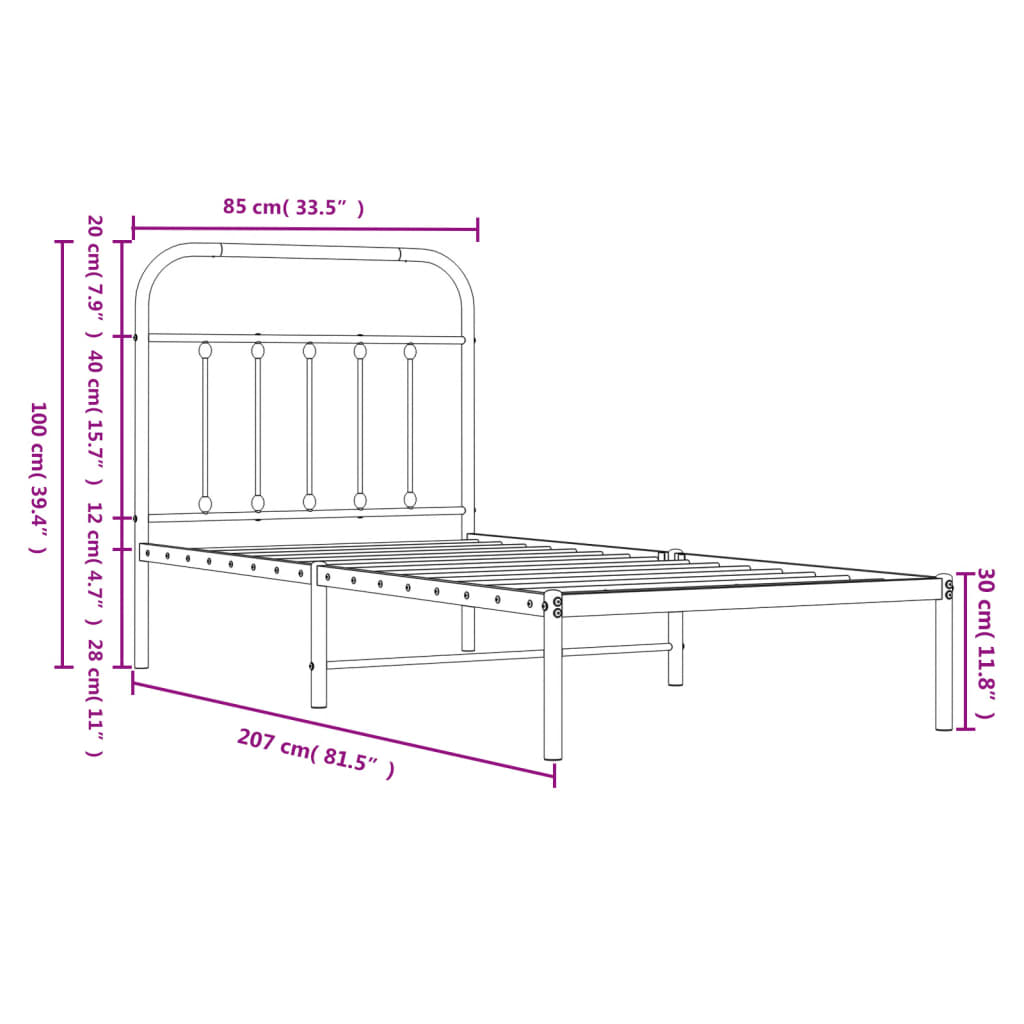 sengeramme med sengegavl 80x200 cm metal sort