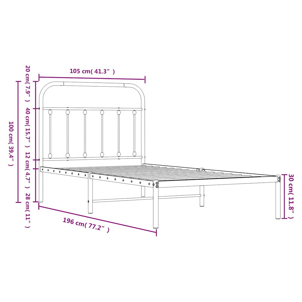 sengeramme med sengegavl 100x190 cm metal sort