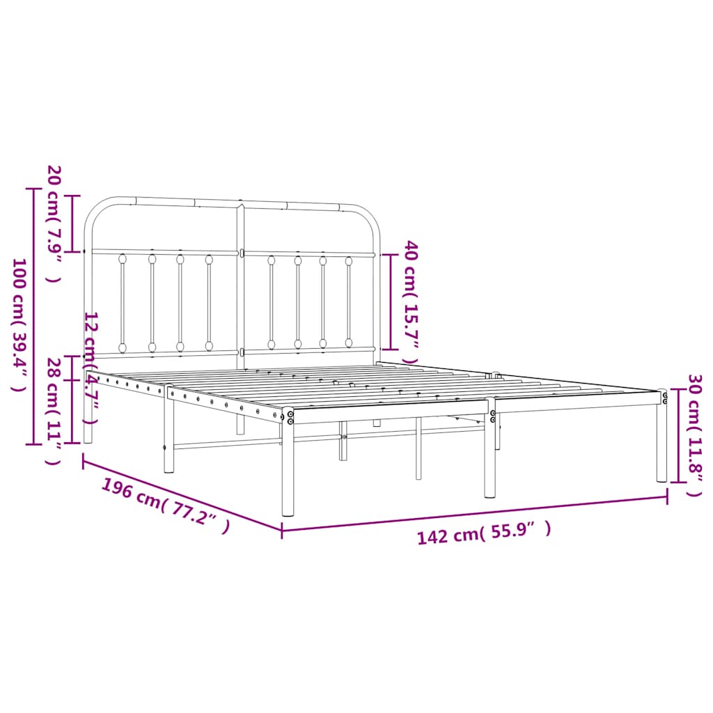 sengeramme med sengegavl 135x190 cm metal hvid