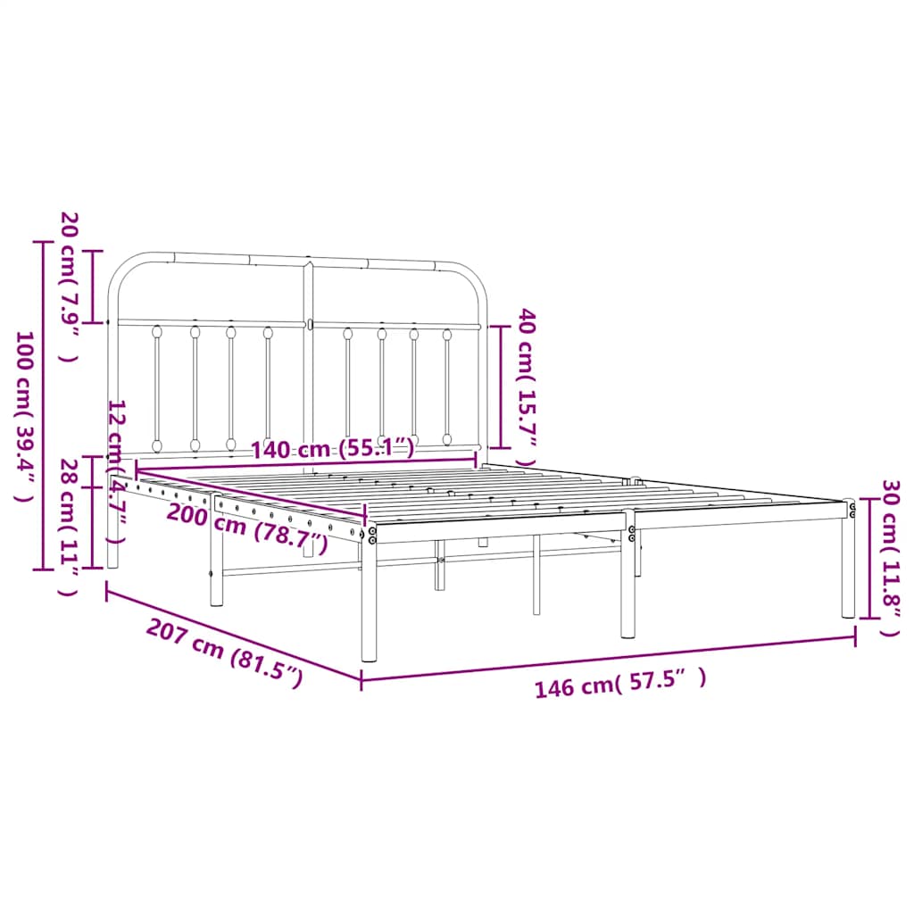 sengeramme med sengegavl 140x200 cm metal hvid