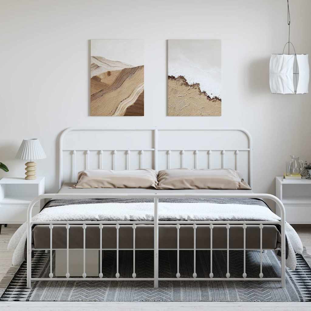 sengeramme med sengegavl og fodgærde 193x203 cm metal hvid