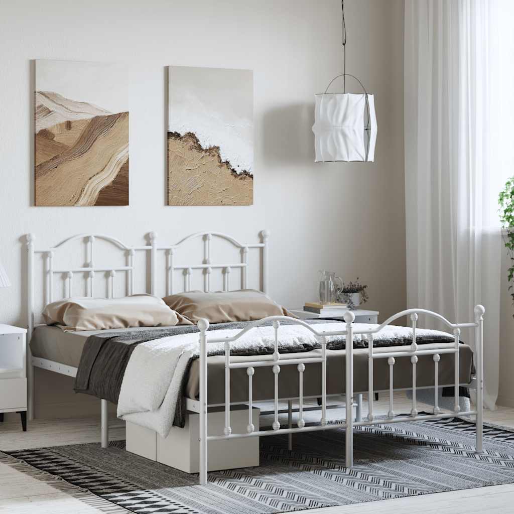 sengeramme med sengegavl og fodgærde 150x200 cm metal hvid