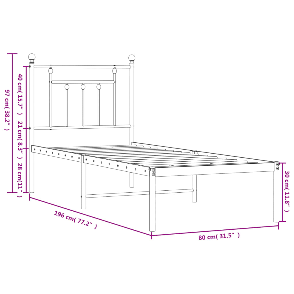 sengeramme med sengegavl 75x190 cm metal sort