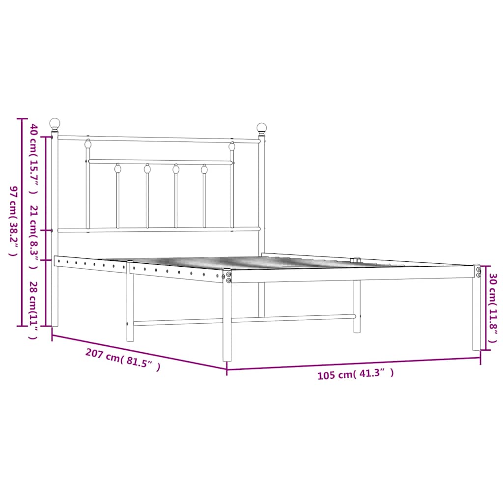 sengeramme med sengegavl 100x200 cm metal sort