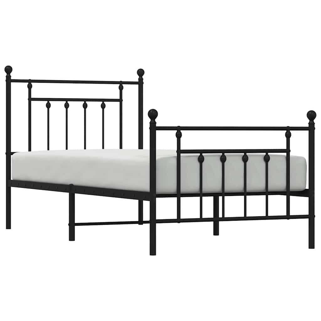 sengeramme med sengegavl og fodgærde 90x190 cm metal sort