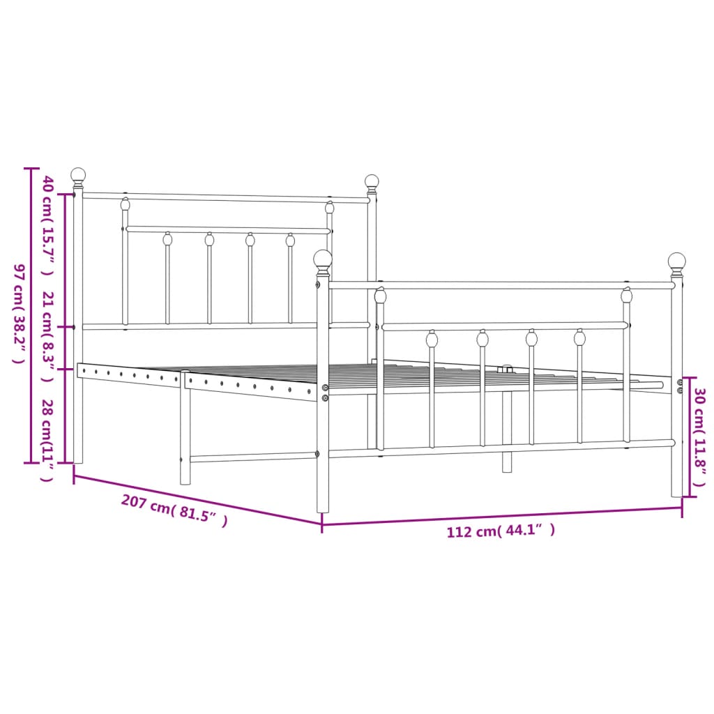 sengeramme med sengegavl og fodgærde 107x203 cm metal sort