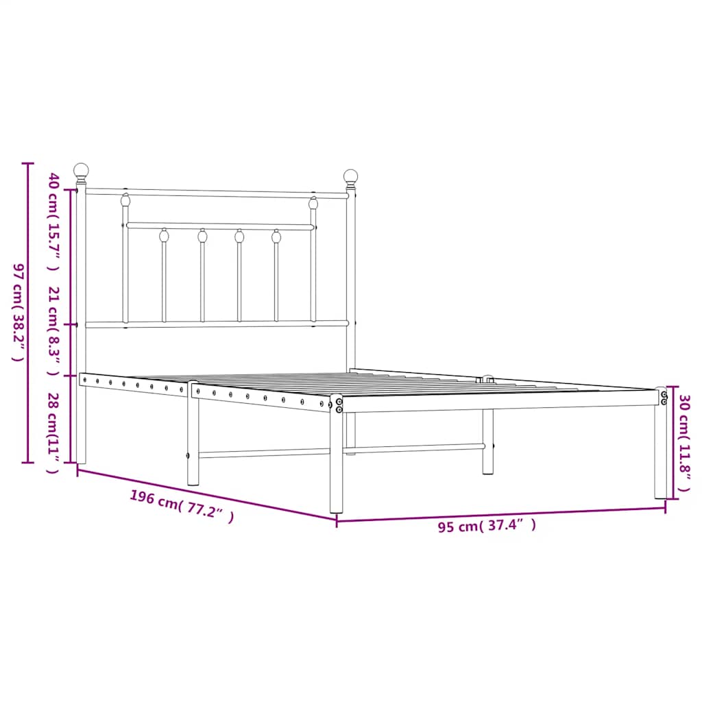 sengeramme med sengegavl 90x190 cm metal hvid