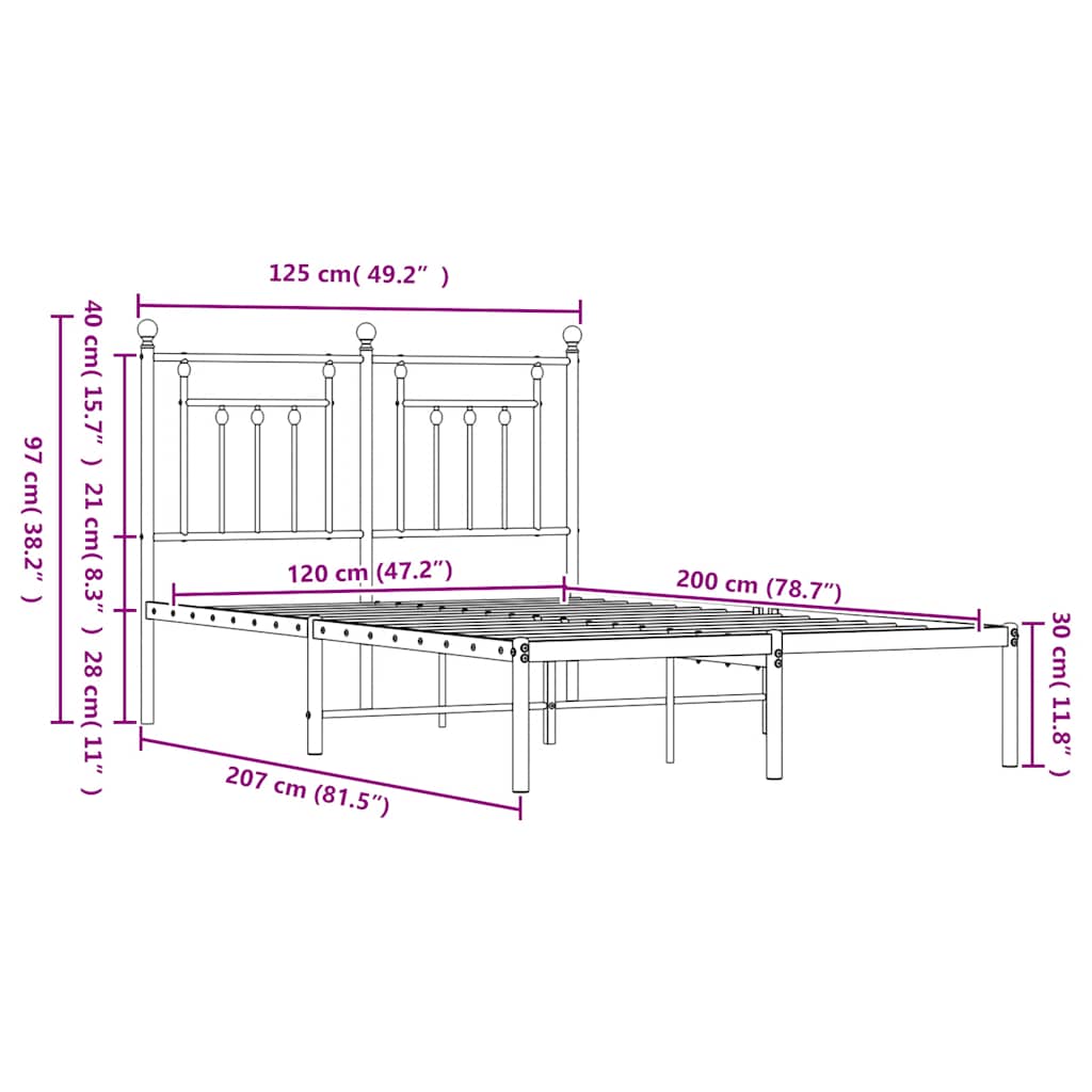 sengeramme med sengegavl 120x200 cm metal hvid