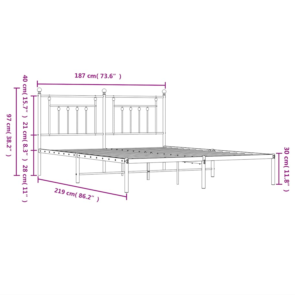 sengeramme med sengegavl 183x213 cm metal hvid