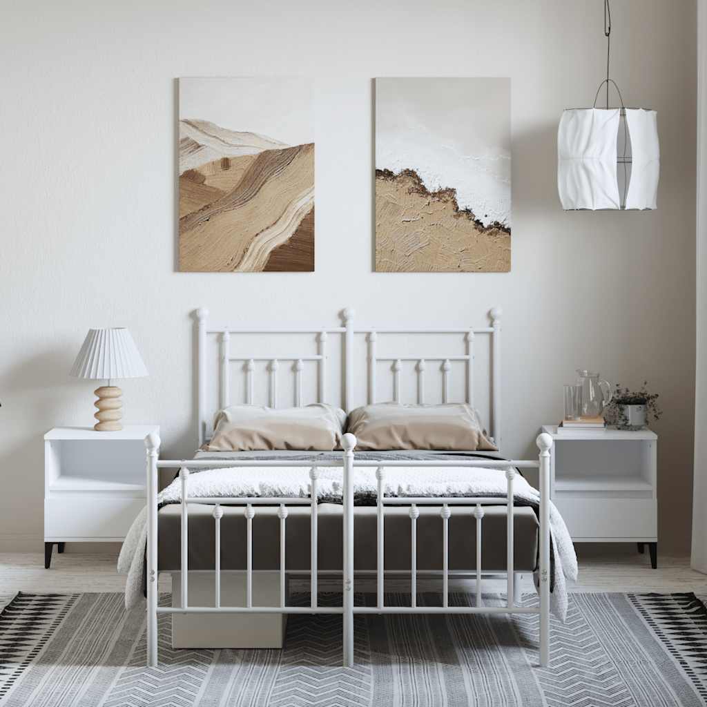sengeramme med sengegavl og fodgærde 135x190 cm metal hvid