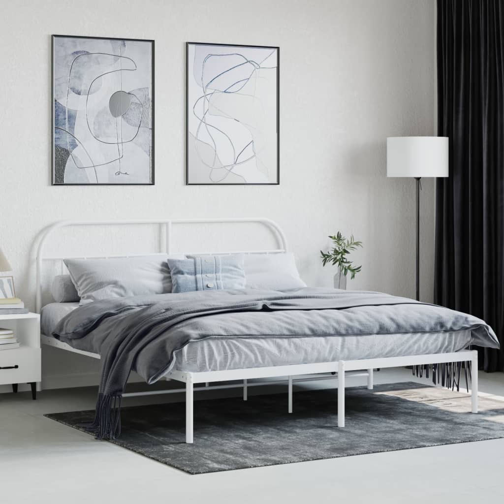 sengeramme med sengegavl 160x200 cm metal hvid