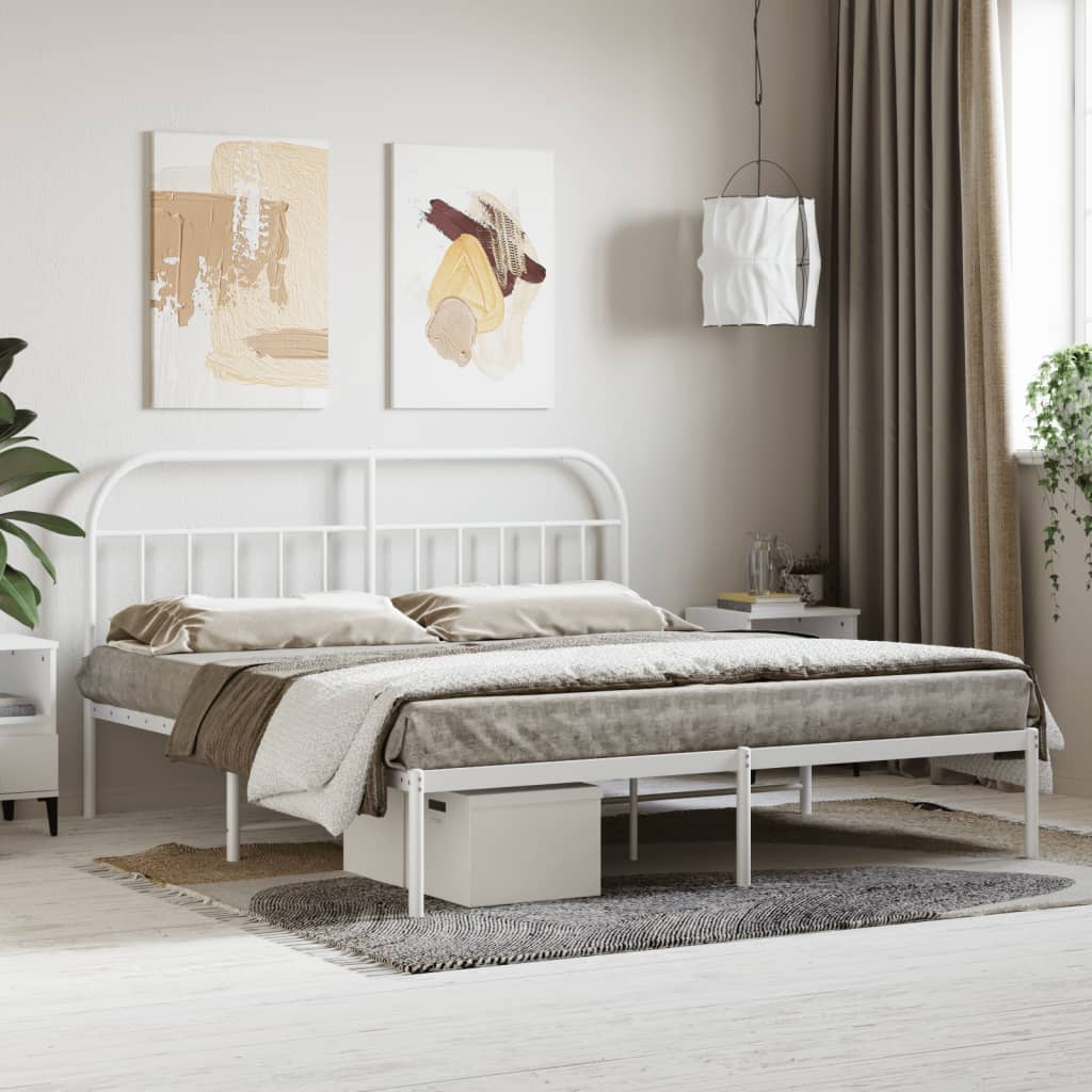 sengeramme med sengegavl 160x200 cm metal hvid