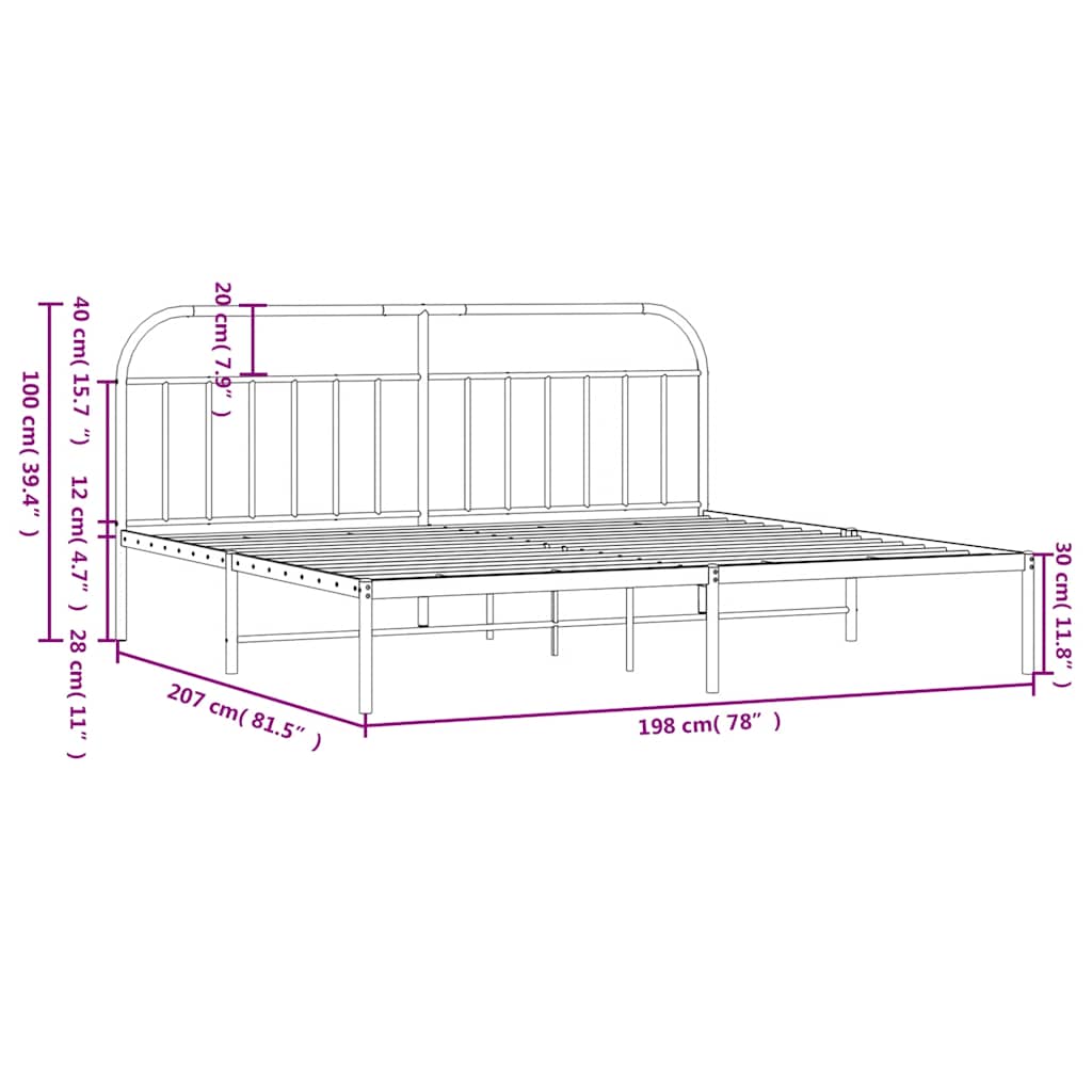 sengeramme med sengegavl 193x203 cm metal hvid
