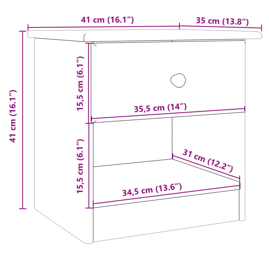 sengebord ALTA 41x35x41 cm massivt fyrretræ