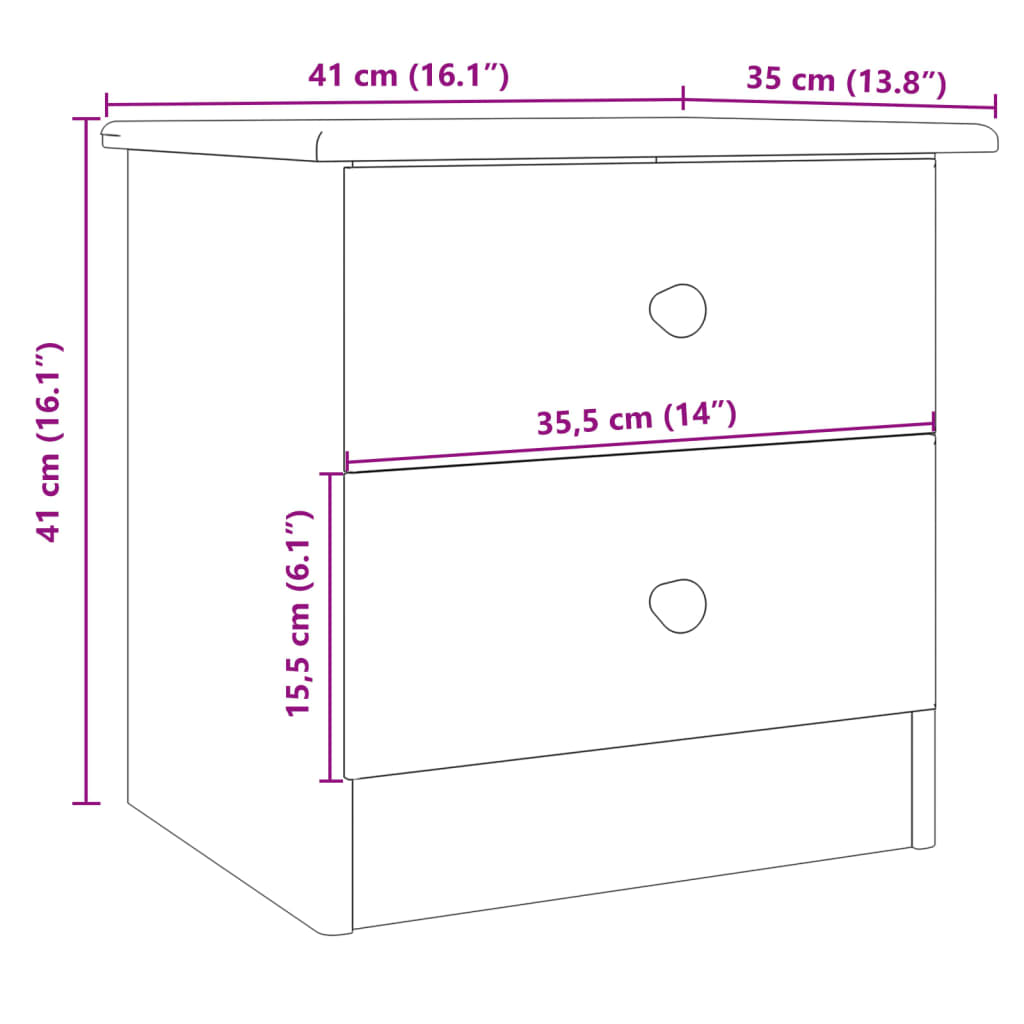 sengebord ALTA 41x35x41 cm massivt fyrretræ