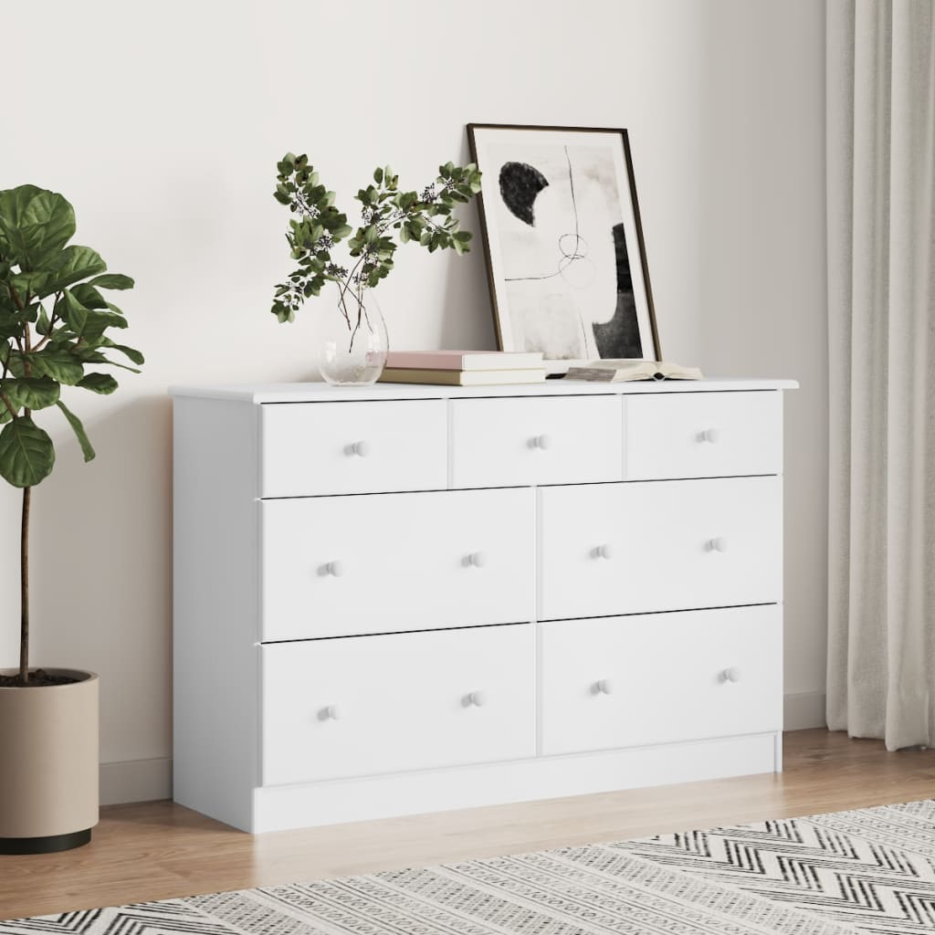 kommode ALTA 112x35x73 cm massivt fyrretræ hvid billede