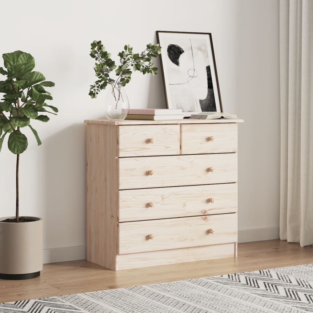 kommode ALTA 77x35x73 cm massivt fyrretræ billede