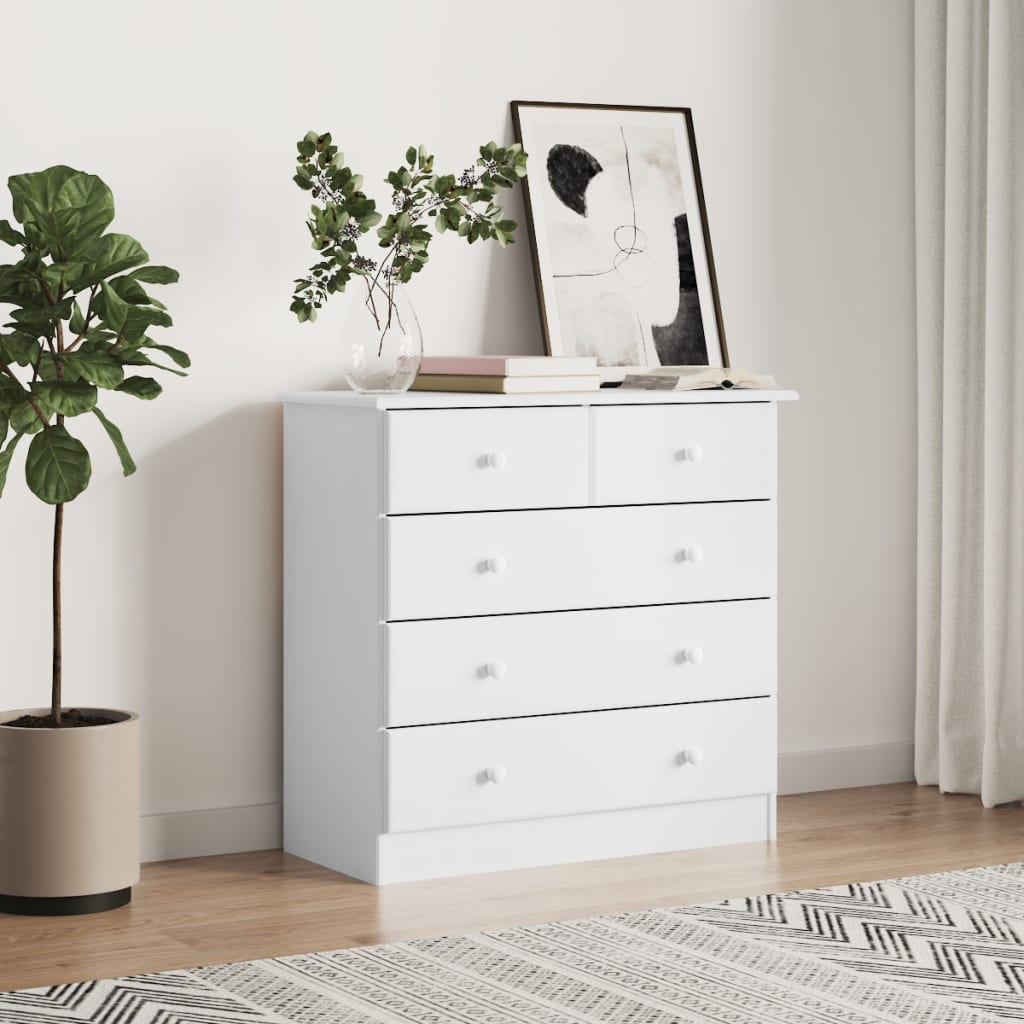 kommode ALTA 77x35x73 cm massivt fyrretræ hvid billede