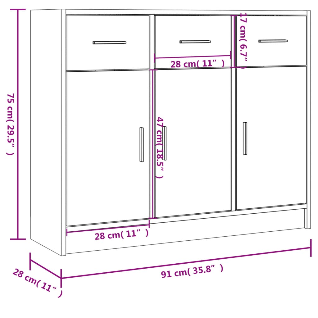 skænk 91x28x75 cm konstrueret træ betongrå