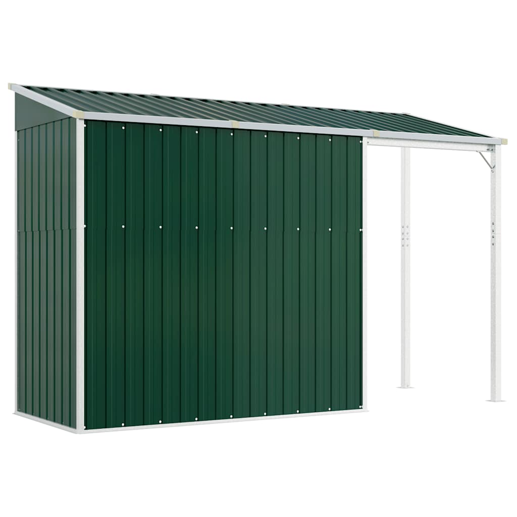 haveskur med udvidet tag 277x107x181 cm stål grøn
