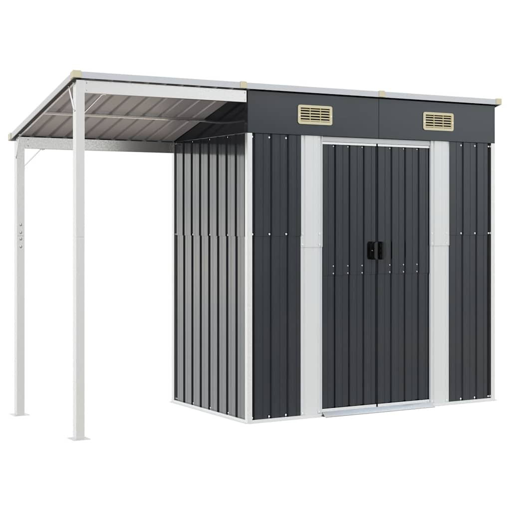 haveskur med udvidet tag 277x107x181 cm stål antracitgrå