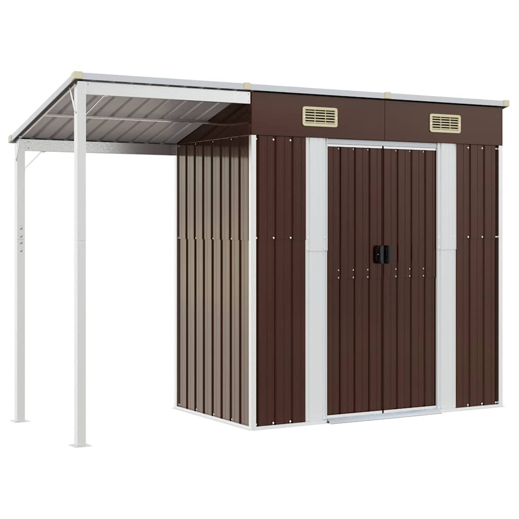 haveskur med udvidet tag 277x107x181 cm stål brun