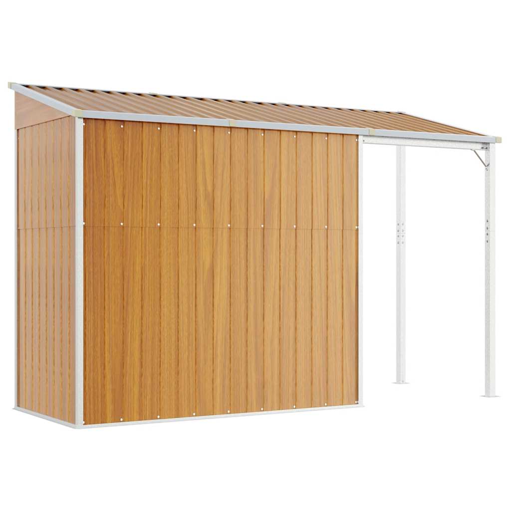 haveskur med udvidet tag 277x107x181 cm stål lysebrun