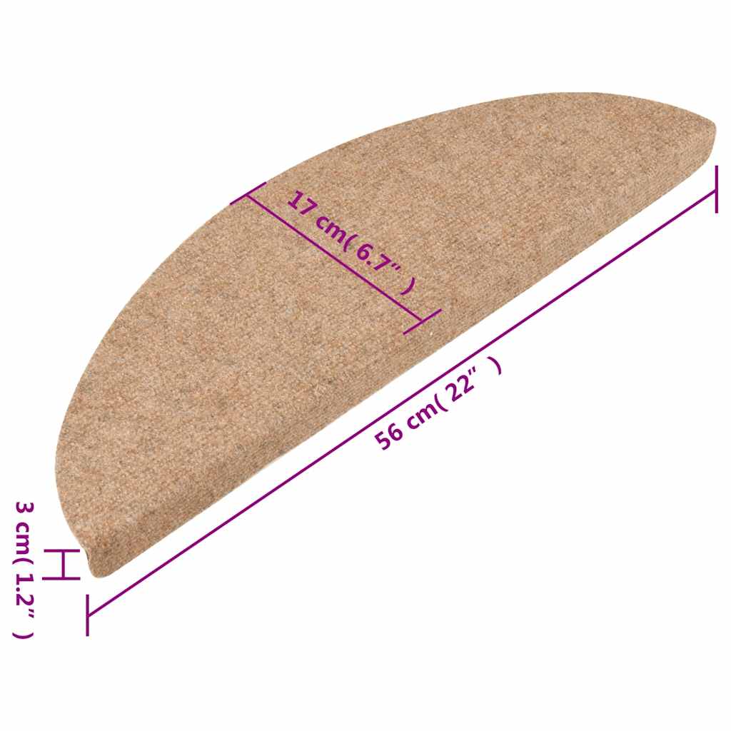 selvklæbende trappemåtter 10 stk. 56x17x3 cm beige