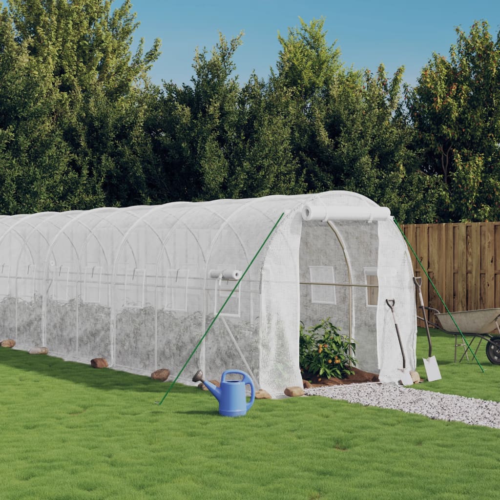 drivhus med stålstel 24 m² 12x2x2 m hvid billede