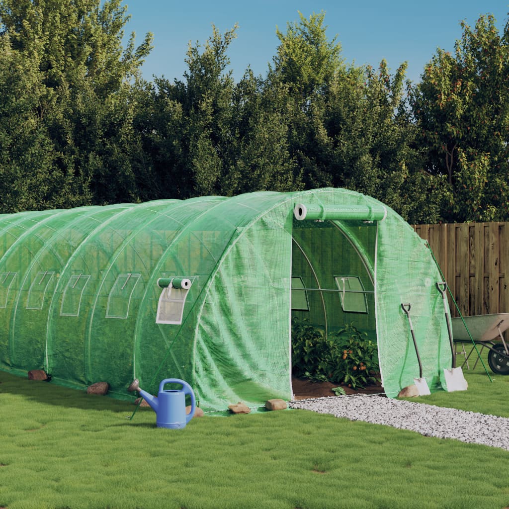 drivhus med stålstel 24 m² 8x3x2 m grøn billede