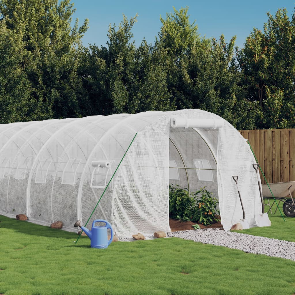drivhus med stålstel 54 m² 18x3x2 m hvid billede