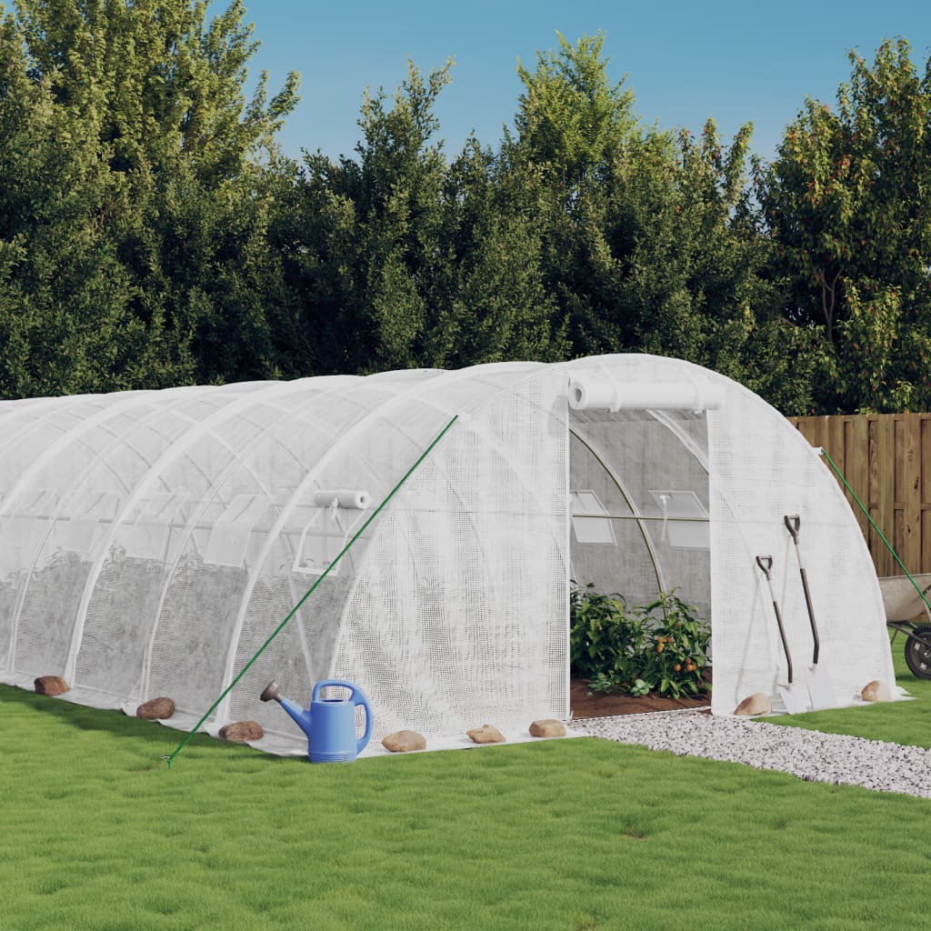 drivhus med stålstel 24 m² 6x4x2 m hvid billede
