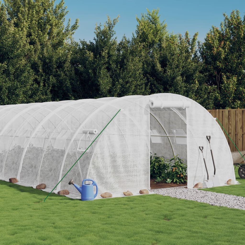 drivhus med stålstel 32 m² 8x4x2 m hvid billede