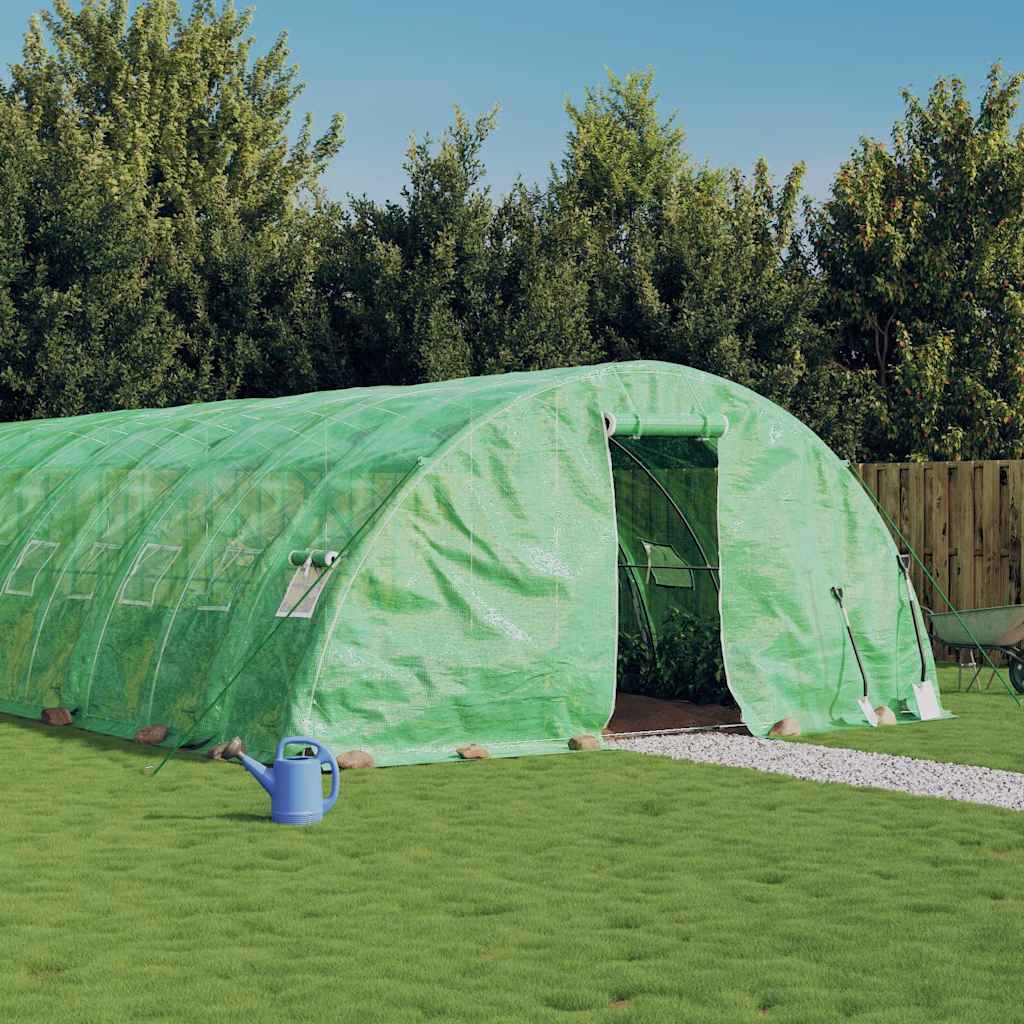 drivhus med stålstel 70 m² 14x5x2,3 m grøn billede