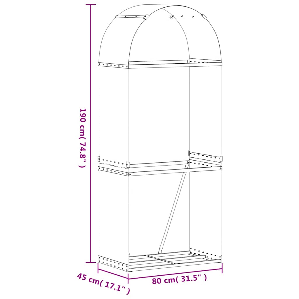 brændestativ 80x45x190 cm galvaniseret stål lysegrå