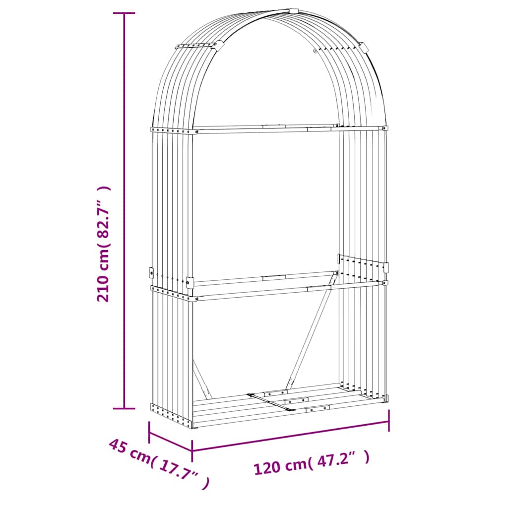 brændestativ 120x45x210 cm galvaniseret stål lysegrå