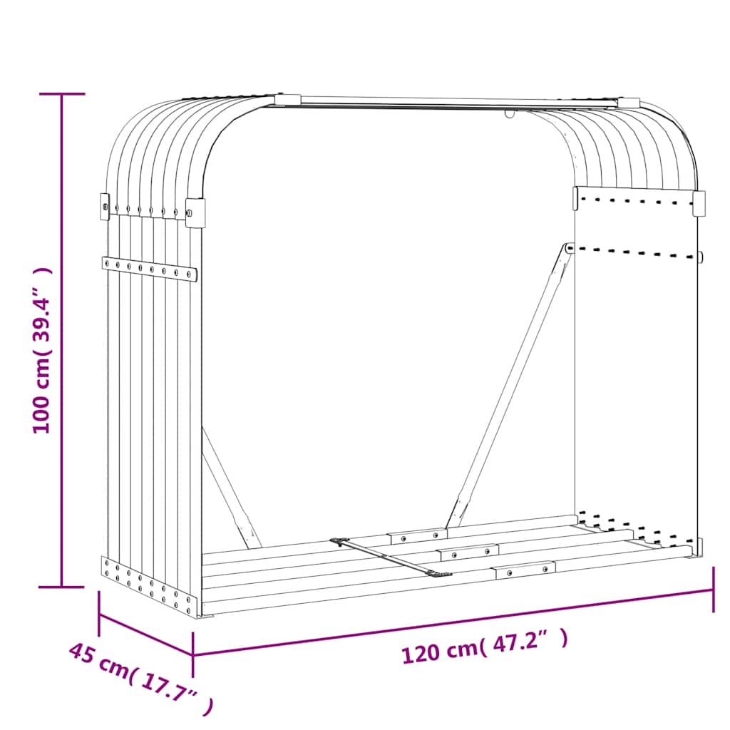 brændestativ 120x45x100 cm galvaniseret stål lysegrå