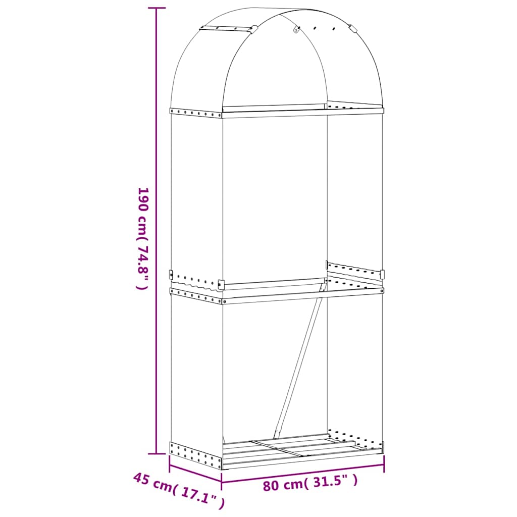brændeholder antracit 80x45x190 cm galvaniseret stål
