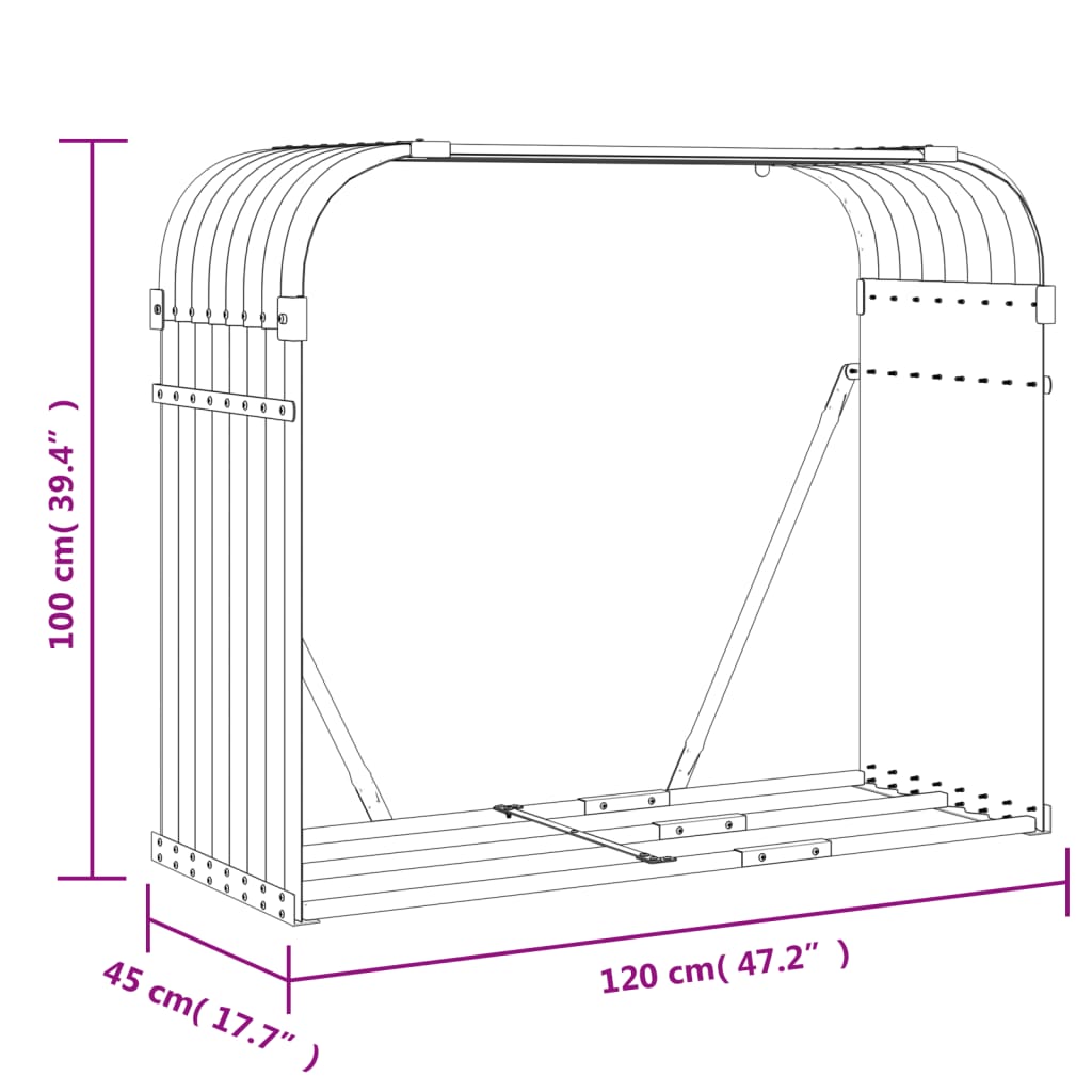 brændestativ 120x45x100 cm galvaniseret stål brun