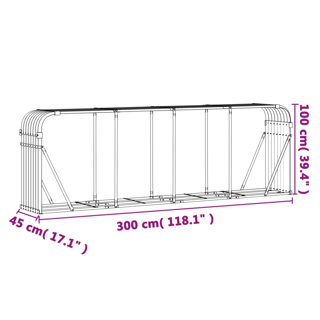 brændestativ 300x45x100 cm galvaniseret stål trælook