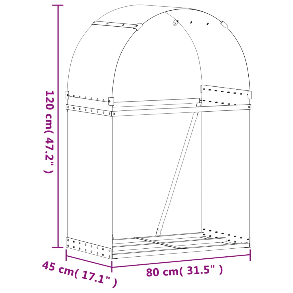 brændestativ 80x45x120 cm galvaniseret stål sølvfarvet