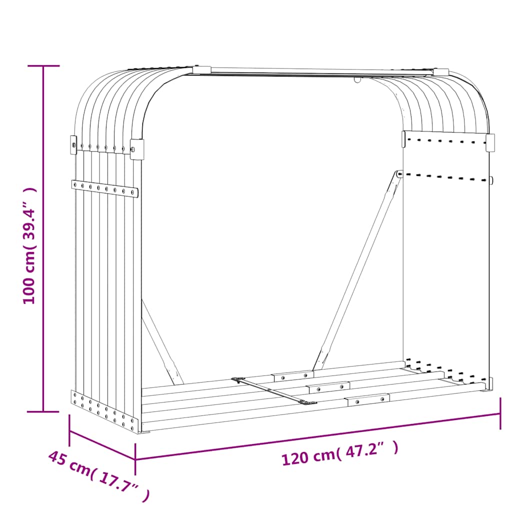 brændestativ 120x45x100 cm galvaniseret stål sølvfarvet